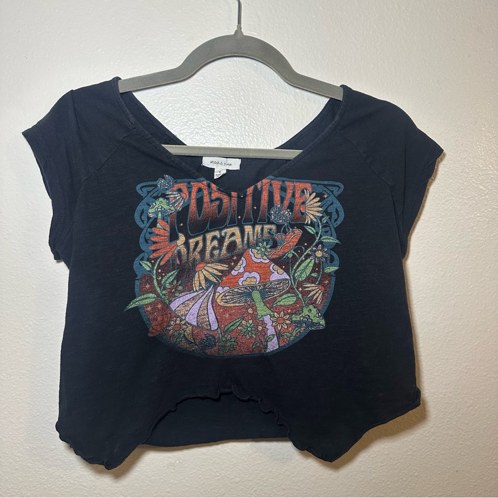 Positive Dreams Black Graphic Crop Top
